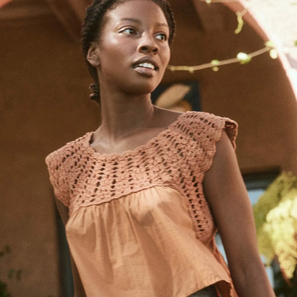 The Great Cotton Crochet Soleil Top in Auburn Orange Canyon